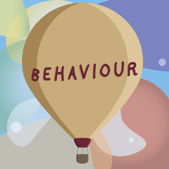 Conceptual hand writing showing Behaviour. Business photo text way in which one acts conducts oneself especially towards others Color Hot Air Balloon afloat with Basket Tied Hanging under