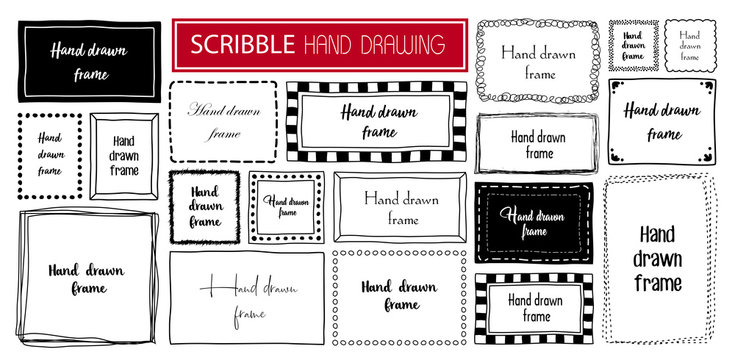 Hand drawn doodle scribble symbols isolated frames on white background