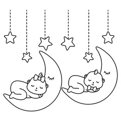 babys sleeping over the moon in black and white