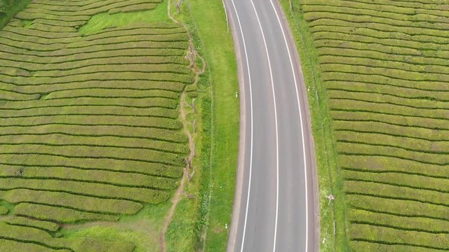 Drone Aerial Azores Portugal Flying fast over European road