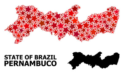 Red Starred Mosaic Map of Pernambuco State