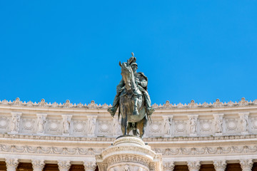 Fototapeta na wymiar Equestrian Statue of Vittorio Emanuele, Altare della Patria, Piazza Venezia, Rome Italy