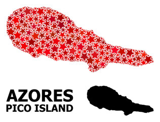 Red Starred Mosaic Map of Pico Island