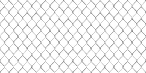 Wide realistic glossy metal chain link fence on white - 270669551