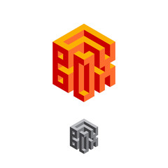 Magic Logo Box Logo. Volume typographic composition like Isometric projection. 3D imitation illustration. Monochrome option.