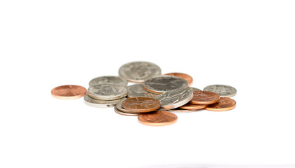 Coins of USA isolated on the white background
