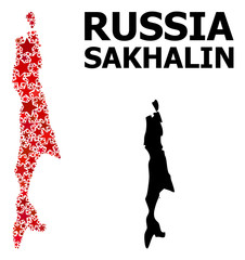 Red Star Pattern Map of Sakhalin Island