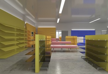 shop, store, shopping mall, interior visualization, 3D illustration