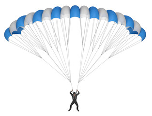 Paraglider, blue-white wing. 3d illustration isolated on white.