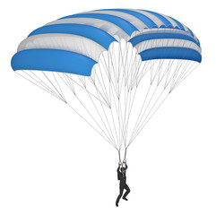 Paraglider, blue-white wing. 3d illustration isolated on white.