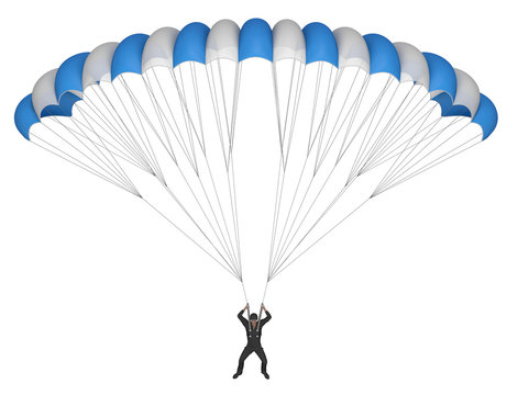 Paraglider, blue-white wing. 3d illustration isolated on white.