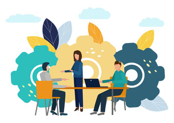 Vector flat illustrations, brainstorming, business concept for teamwork, search for new solutions, small people sit on light bulbs in search of ideas