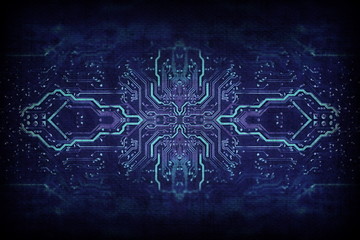 future digital technology motherboard track contacts light dark background