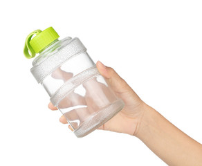 Hand holding Water bottle isolated on white background
