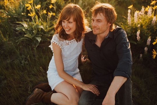 Smiling couple at sunset
