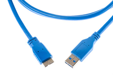 USB 3 Data & Power Cable isolated on White Background. Close up