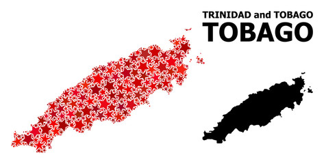 Red Starred Pattern Map of Tobago Island