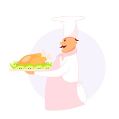 a cook with a dish baked chicken