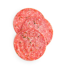 Salami smoked sausage slices with spice chili peppers.