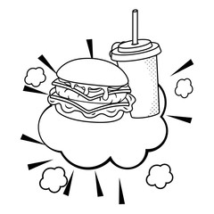 hamburger and soda black and white