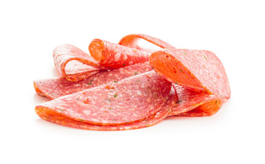 Salami smoked sausage slices with spice chili peppers.