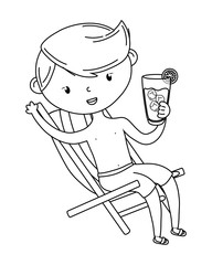 summer and kids cartoon in black and white