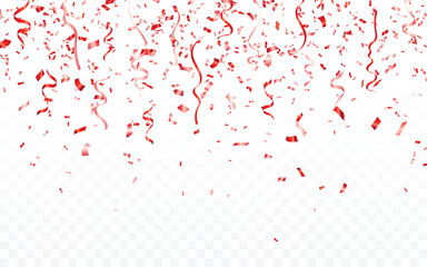 Red confetti. Celebration carnival ribbons. Luxury greeting card. Vector illustration