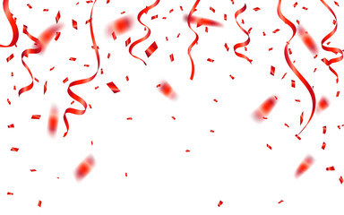 Red confetti. Celebration carnival ribbons. Luxury greeting card. Vector illustration