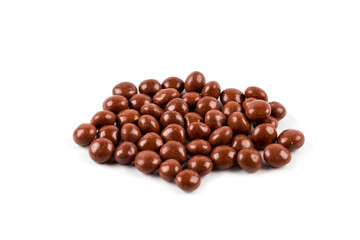Brown chocolate candies group isolated on white background.