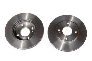 Front and rear view of new car brake discs