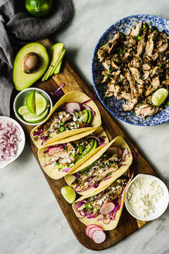 Flat Lay Photograph Of Chicken Fajita Tacos