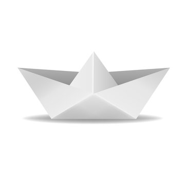white paper boat, ship, hand-made. vector illustration