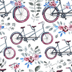 Obraz premium Watercolor pattern with bicycles