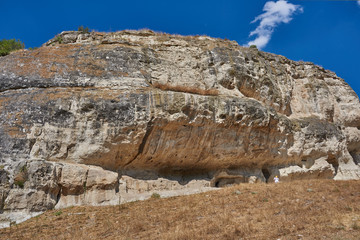 Russia. Crimea. Chufut-kale. Caves on the southern edge of the Besh Kosh Plateau