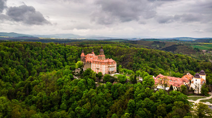 Aerial view of baroque castle Ksiaz  in Walbrzych, the biggest castle in Poland