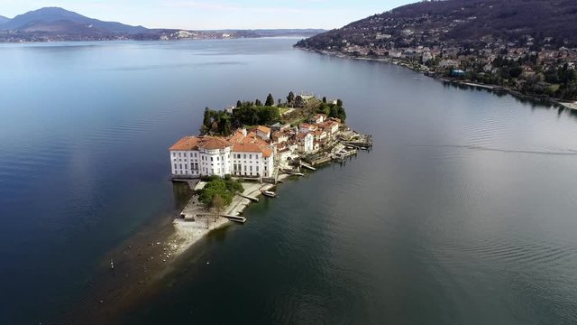 Aerial view of Island Bella or Isola Bella at Lake Maggiore, is one of the Borromean Islands in Piedmont of north Italy, Stresa, Verbania