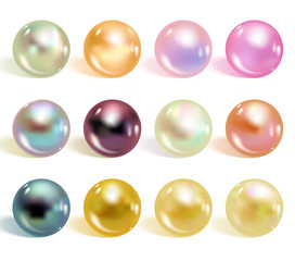 Realistic different colors pearls set.