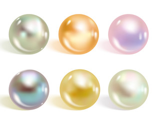 Realistic different colors pearls set. - obrazy, fototapety, plakaty