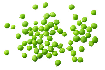 fresh green peas isolated on a white background. top view