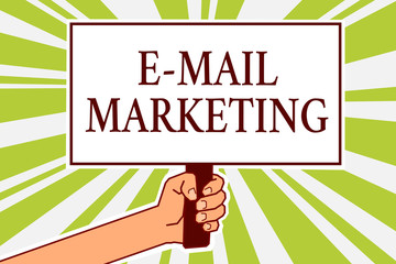 Word writing text E Mail Marketing. Business concept for E-commerce Advertising Online sales Newsletters Promotion Notice board symbol scripted text indication direction signal map design