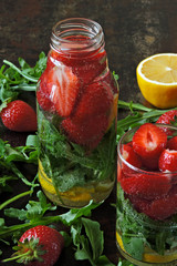 Detox drink with strawberries and arugula. Summer drink in the heat. Fitness drink.