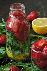 Detox drink with strawberries and arugula. Summer drink in the heat. Fitness drink.