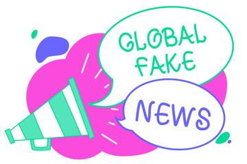 Writing note showing Global Fake News. Business photo showcasing False information Journalism Lies Disinformation Hoax Creative multiple bubble cloudy curly design text lines messages idea