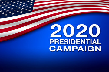 2020 Presidential Campaign banner with USA flag