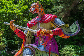 Obraz premium Zodiac Sign: Tiger Statue. Paper lantern of astrological sign in a buddhist temple in South Korea. Guinsa, Danyang Region, South Korea, Asia.