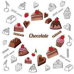 Doodle sweet pastry with strawberry and cherry.