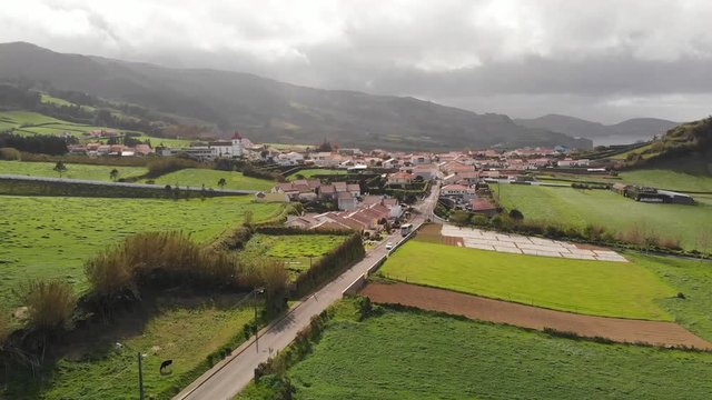 aerial drone village in the mountains