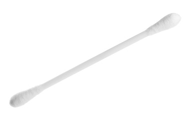 New clean cotton swab on white background