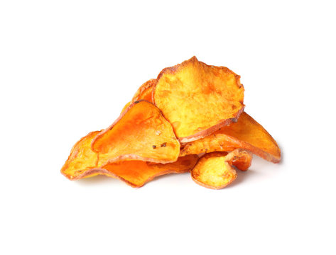 Pile Of Sweet Potato Chips Isolated On White