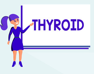 Text sign showing Thyroid. Conceptual photo Gland in neck Secretes hormones regulating growth and development.